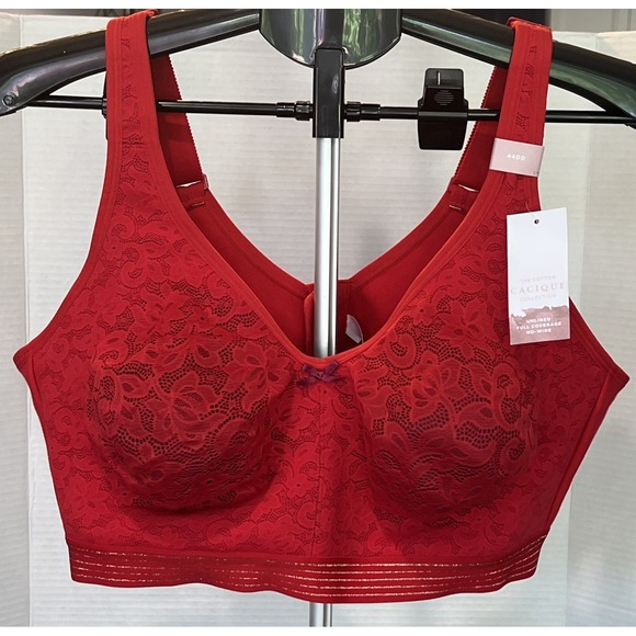 Cacique Other - Cacique Unlined Full Coverage No Wire Bra 44DD Red Lace The Cotton Collection